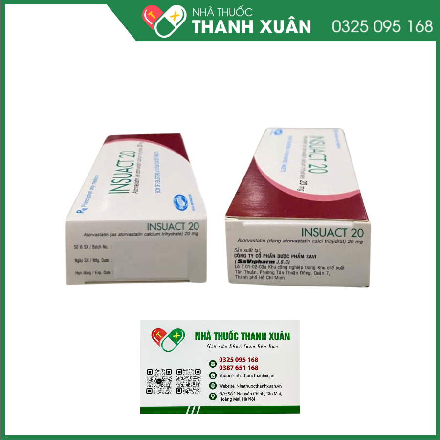 Insuact 20mg điều trị tăng lipid máu, dự phòng biến cố tim mạch